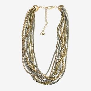 Bijoux Bar Gold and Silver Toned 9 Strand Twist 16” Beaded Necklace NEW